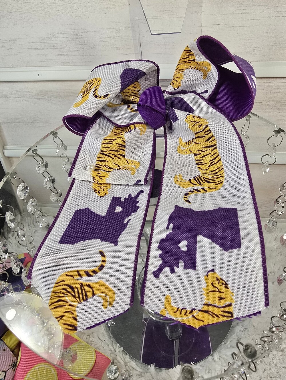 Purple & Gold Tiger Print Kids Hair Bow